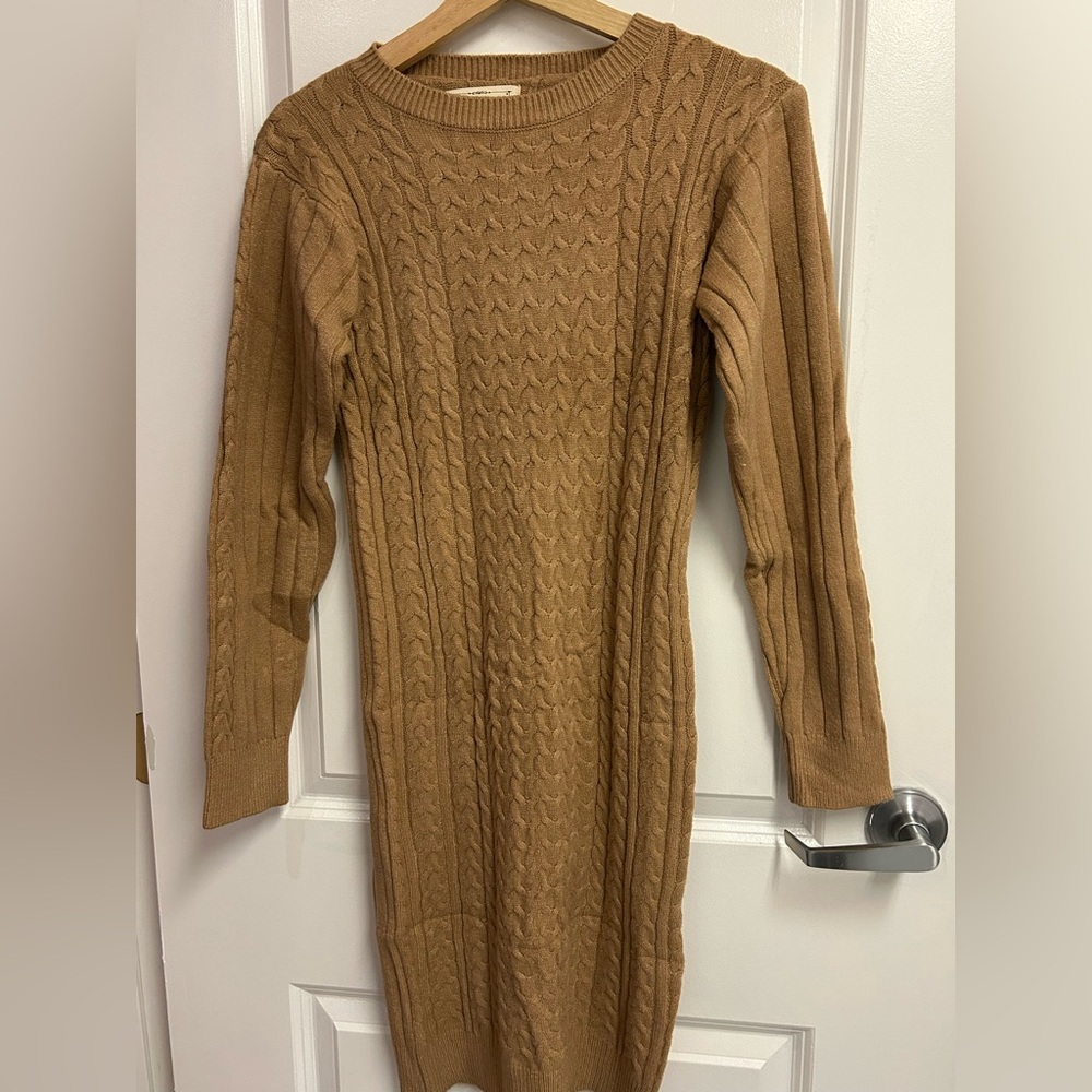Cable Knit Tan Sweater Dress